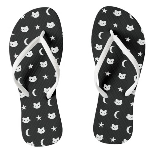 Kitty Cat Moon And Stars Flip Flops