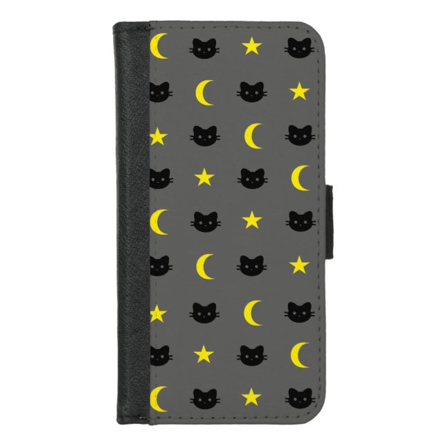 Kitty Cat Moon And Stars Phone Wallet Case (Front)