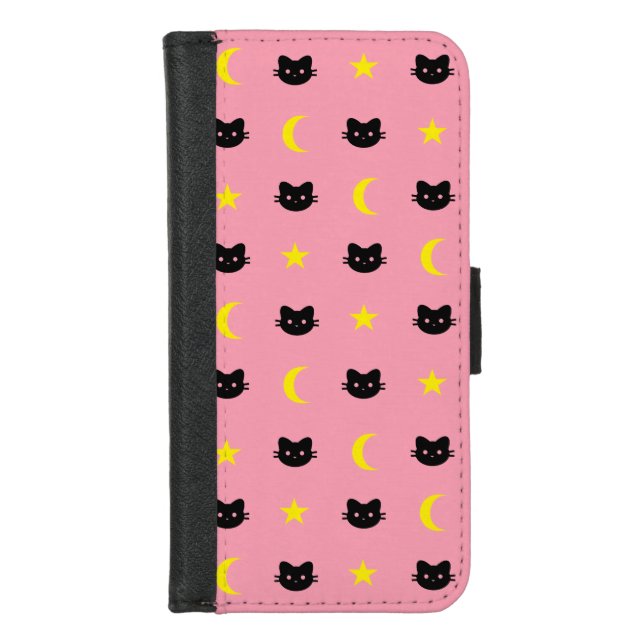 Kitty Cat Moon And Stars Phone Wallet Case (Front)