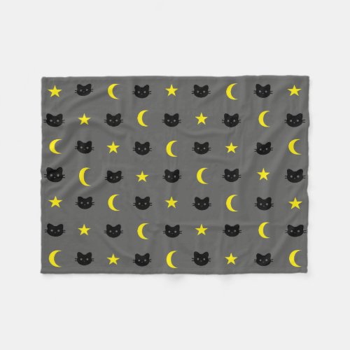 Kitty Cat Moon And Stars Polyester Fleece Blanket