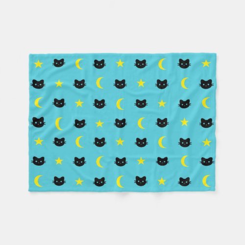 Kitty Cat Moon And Stars Polyester Fleece Blanket