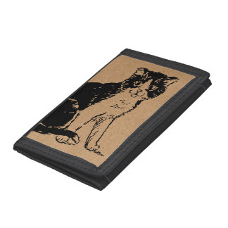 Kitty Cat on Brown Paper Fine Art Trifold Wallet