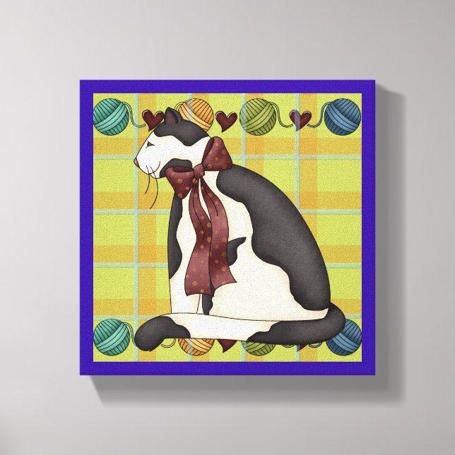 Kitty Cat on Plaid Canvas Print (Front)