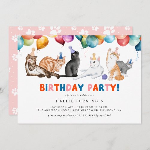 Kitty Cat Party  Fun Colorful Kids Birthday Invitation