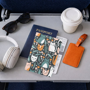 Kitty Cat Pattern Hand-drawn CUSTOM Cute Fun Passport Holder