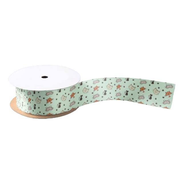 Kitty Cat Pattern Satin Ribbon (Spool)