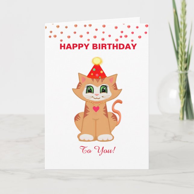Kitty Cat Personalized Birthday Wishes Card (Front)