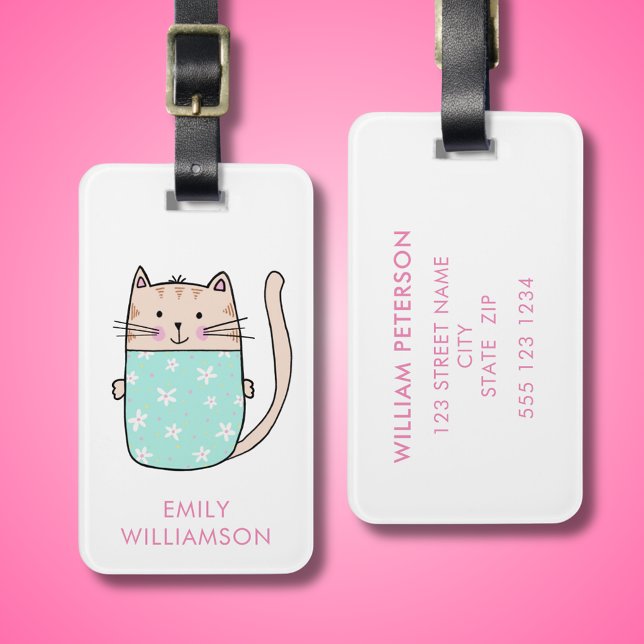 Kitty Cat Personalized Luggage Tag (Cute cat illustrated and personalized luggage tag.)