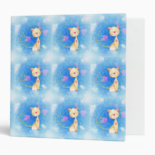 kitty cat pets cute meow purr hearts smile blue 3 ring binder