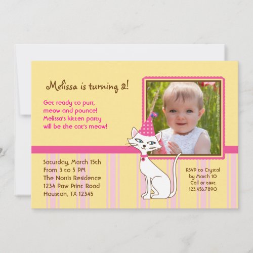 Kitty Cat Photo Birthday Party Invitation