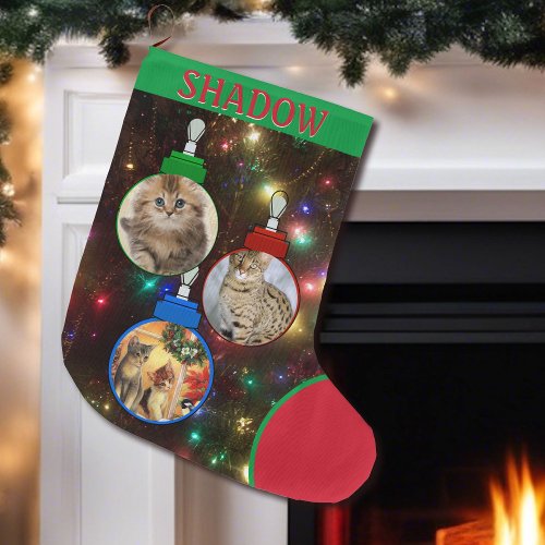 Kitty Cat Photo Tree Ornaments Add Name Large Large Christmas Stocking