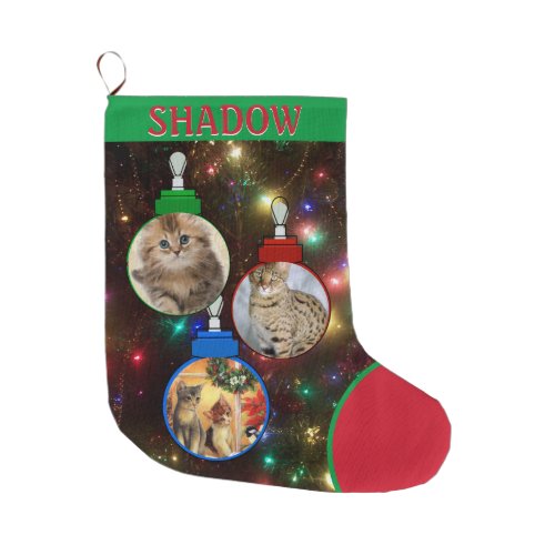 Kitty Cat Photo Tree Ornaments Add Name Large Large Christmas Stocking