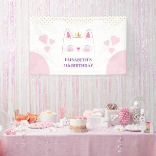 Kitty Cat Pink and Gold Birthday Party Banner
