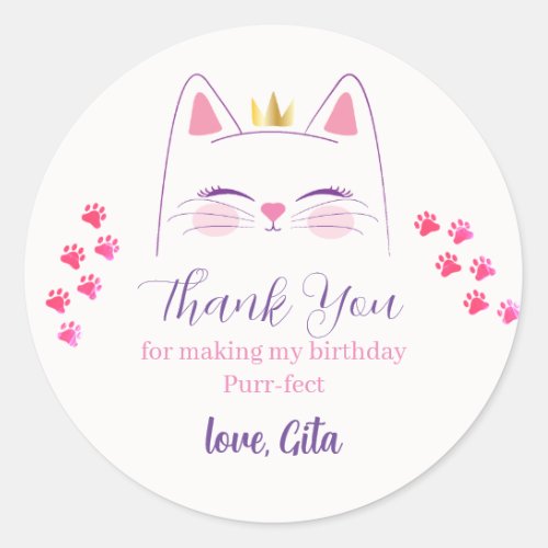 Kitty Cat Pink and Gold Classic Round Sticker