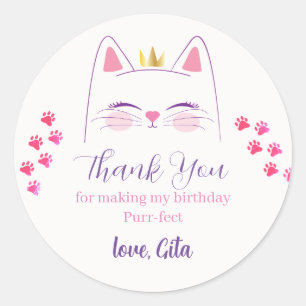 Kitty Cat Pink and Gold Classic Round Sticker