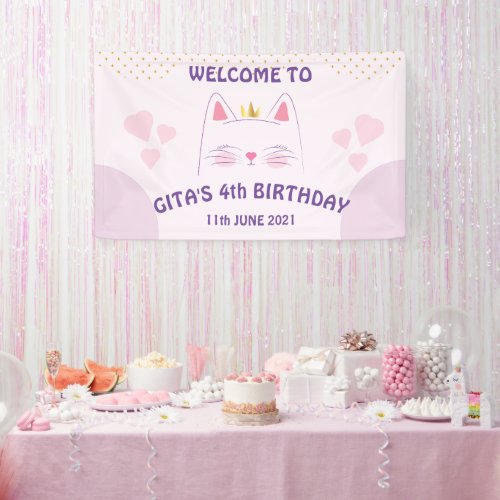 Kitty Cat Pink Birthday Banner 