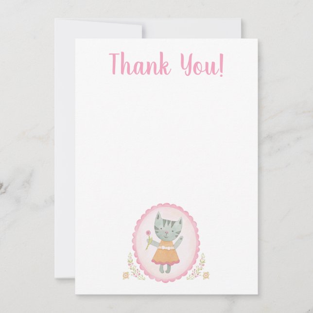 Kitty Cat Pink Cute Thank You Card (Front)