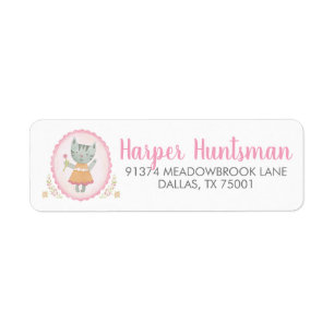 Kitty Cat Pink Cute Watercolor Address Label