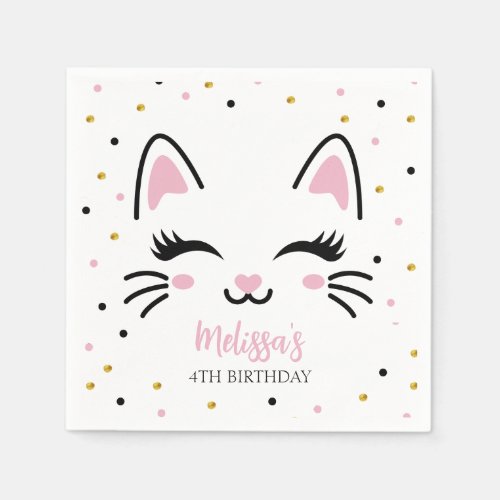 Kitty Cat Pink Gold Birthday Party  Napkins