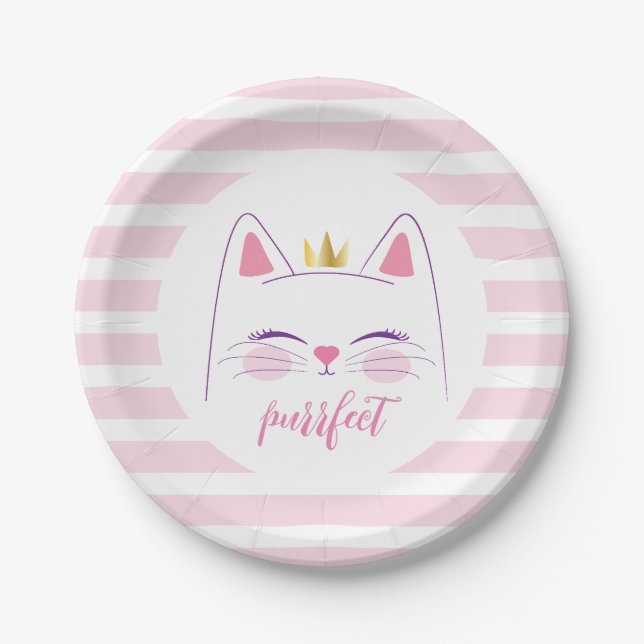 Kitty Cat Pink Gold Birthday Party  Paper Plates (Front)