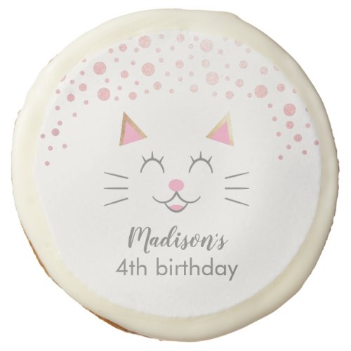 Kitty Cat Pink Gold Girls Birthday Party Sugar Cookie