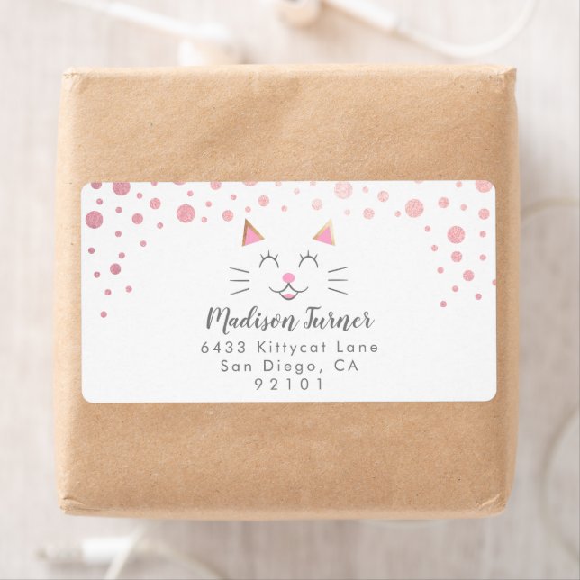 Kitty Cat Pink Gold Glitter Return Address Label (Insitu)