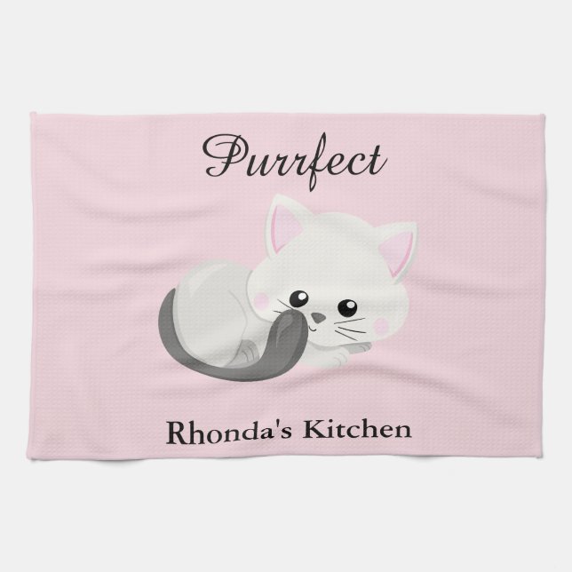 Kitty Cat Pink Kitchen Towel (Horizontal)