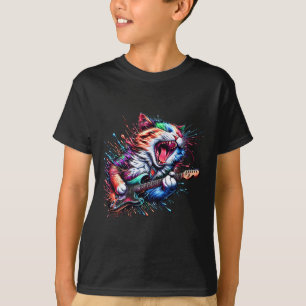 Kitty Cat Playing Guitar Rock Cat Heavy Metal Cat  T-Shirt
