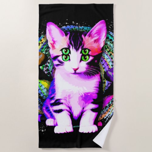 Kitty Cat Psychic Aesthetics Character Beach Towel