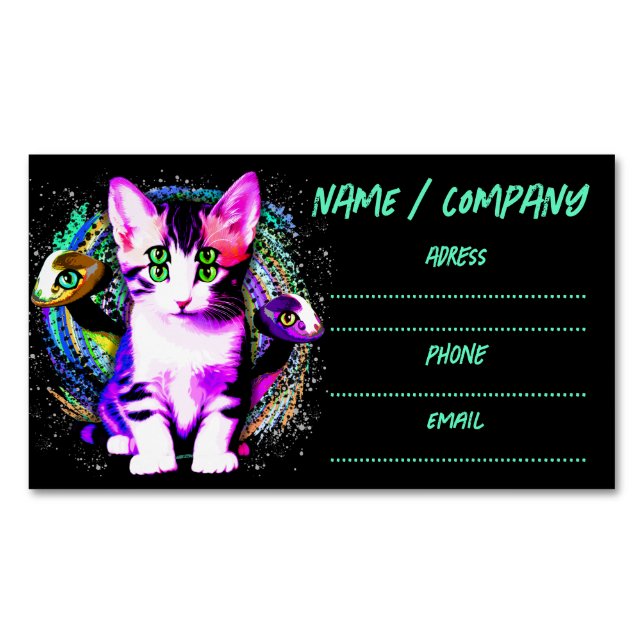 Kitty Cat Psychic Aesthetics Character Business Card Magnet (Front)