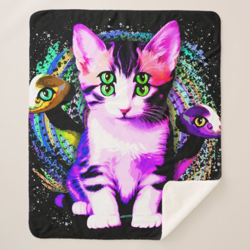 Kitty Cat Psychic Aesthetics Character Sherpa Blanket
