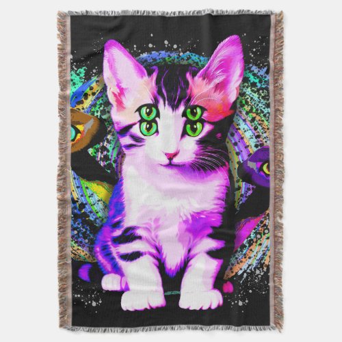 Kitty Cat Psychic Aesthetics Character Throw Blanket