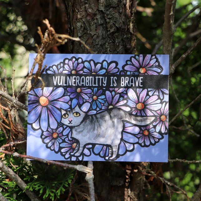 Kitty Cat Purple Daisies Grey Cat Art Gray Cats    Postcard (Creator Uploaded)