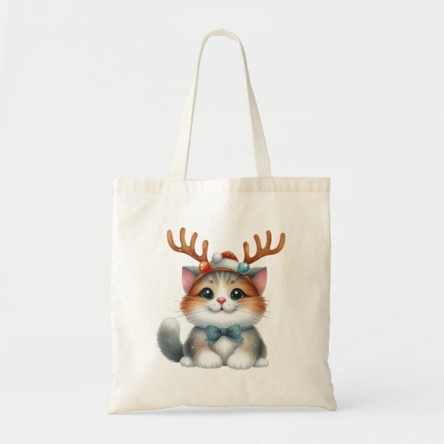 Kitty Cat Reindeer Tote Bag (Front)