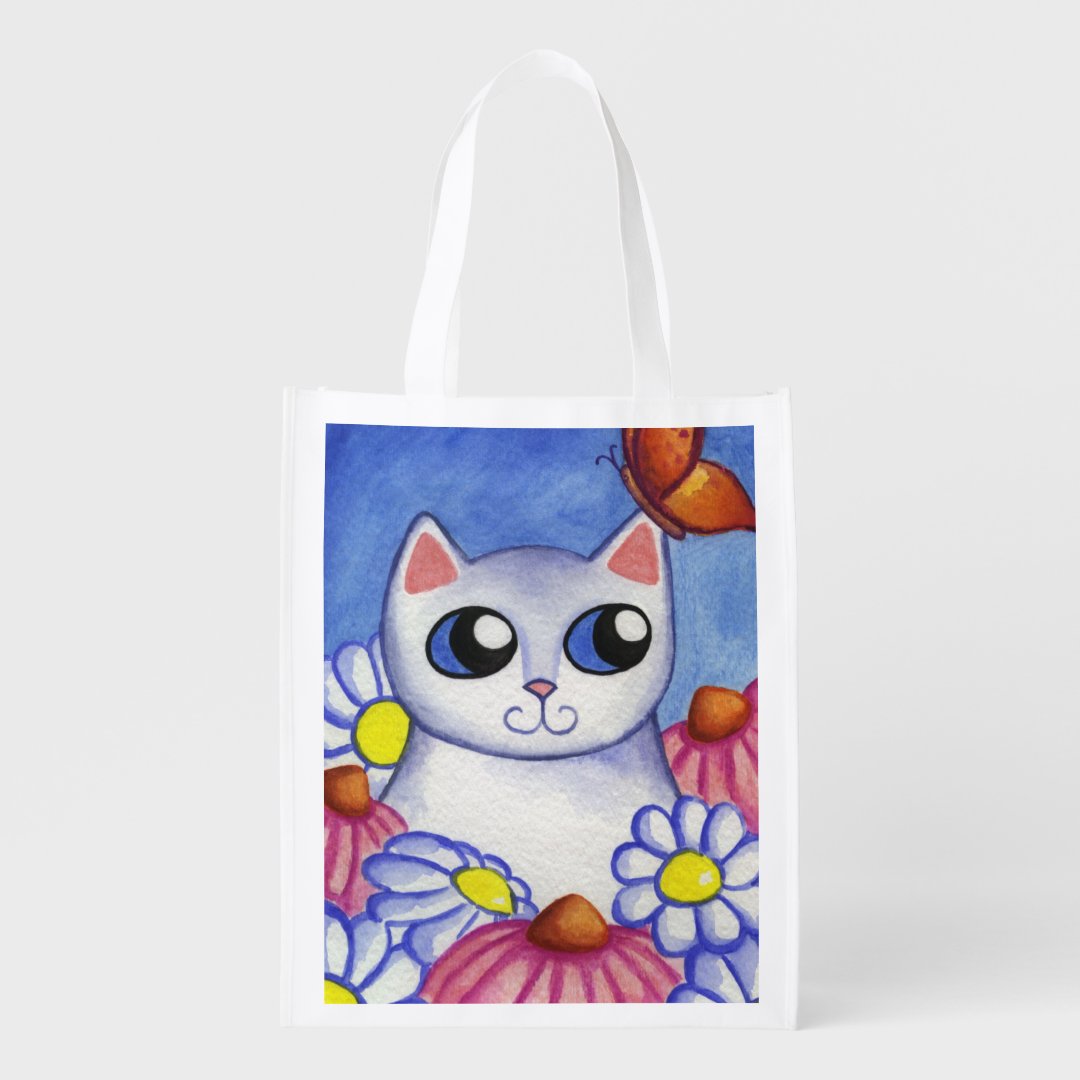 Kitty Cat Reusable Grocery Tote Bag Gift (Front)