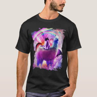 Kitty Cat Riding On Rainbow Llama In Space T Shirt