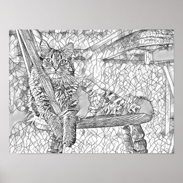 Kitty cat Sitting in Chair Abstract art Coloring  Poster (Front)