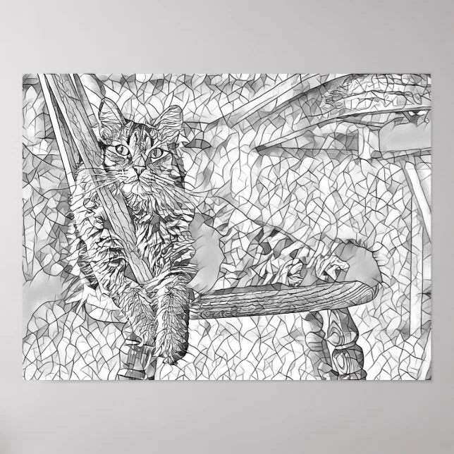 Kitty cat Sitting in Chair Abstract art Coloring Poster | Zazzle