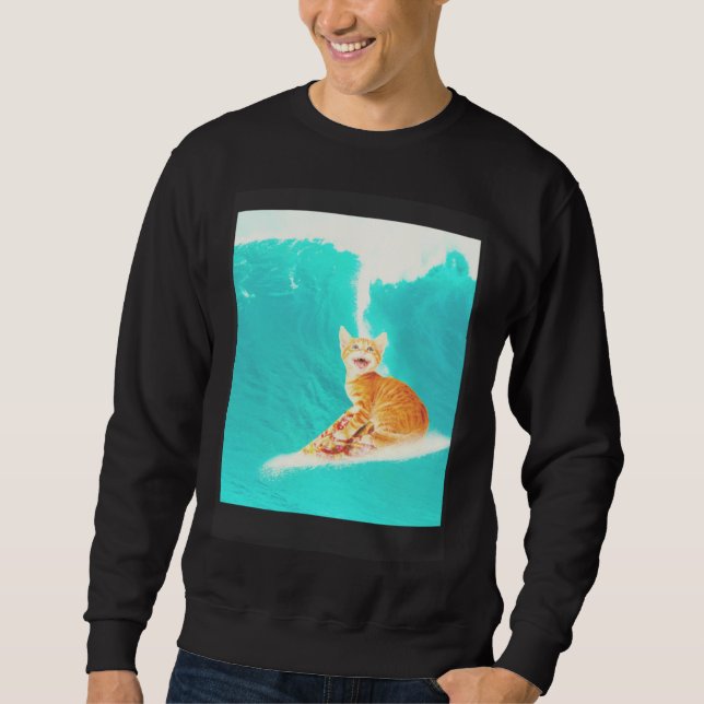 Kitty Cat Surfing Pizza Sweatshirt (Front)