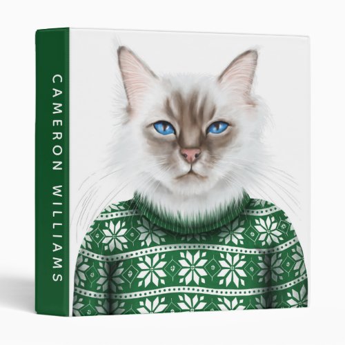 Kitty Cat Sweater  Add Your Name 3 Ring Binder