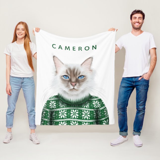 Kitty Cat Sweater | Add Your Name Fleece Blanket (In Situ)