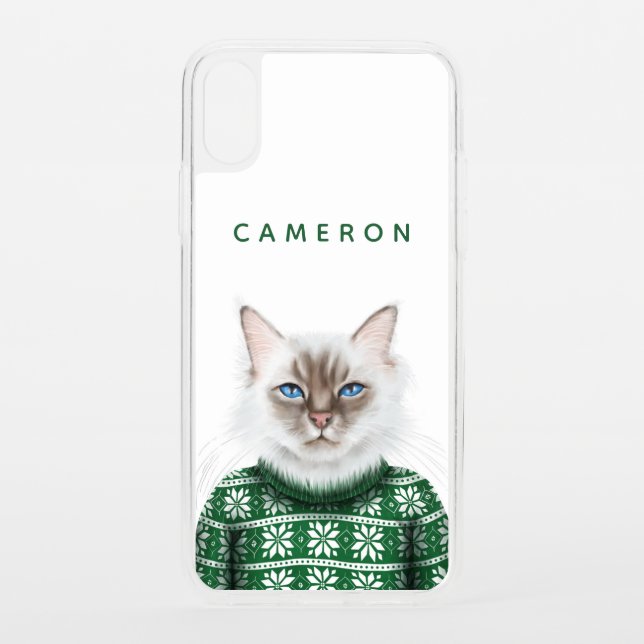 Kitty Cat Sweater | Add Your Name Uncommon iPhone Case (Back)