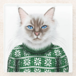 Kitty Cat Sweater Glass Coaster