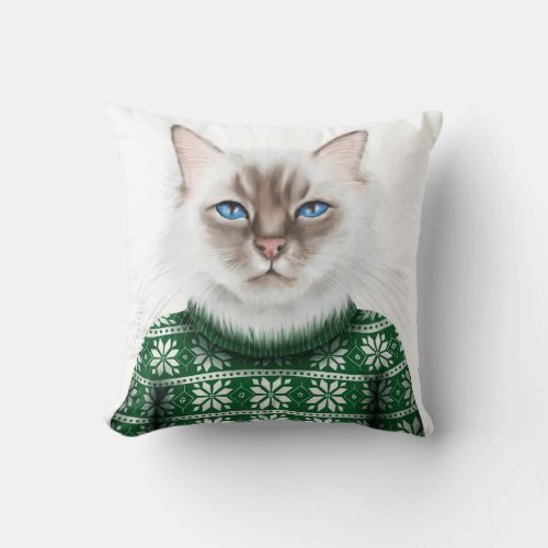 Kitty Cat Sweater Throw Pillow