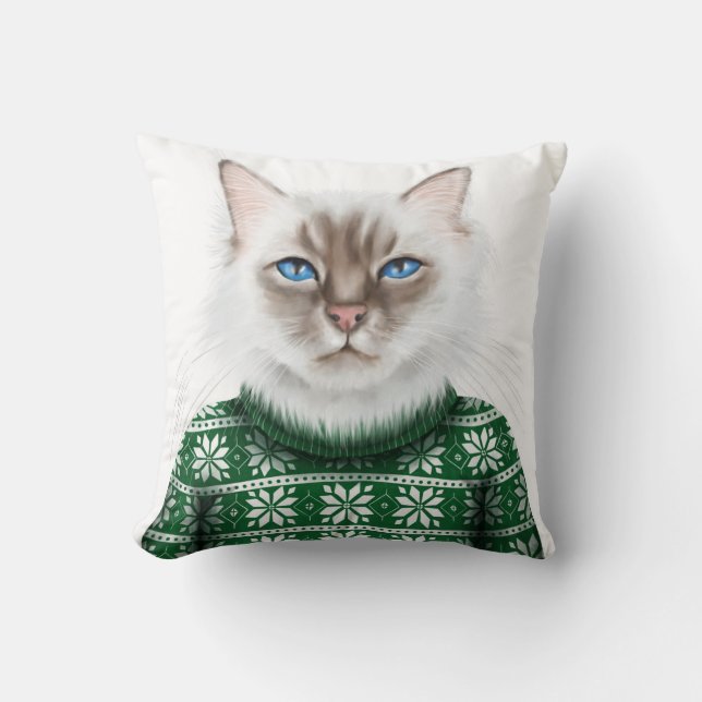 Kitty Cat Sweater Throw Pillow (Front)