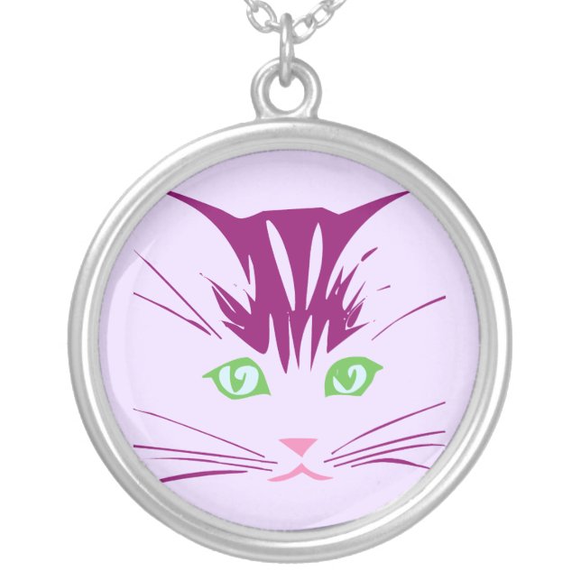 Kitty Cat Sweet Face Silver Plated Necklace (Front)