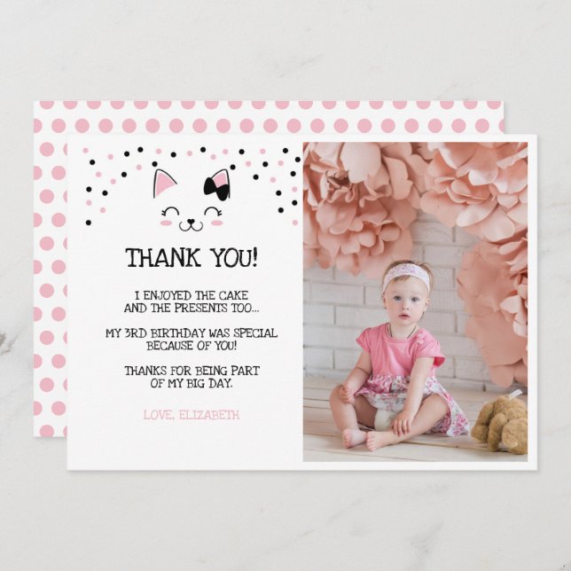 Kitty Cat Thank You Cards with Photo (Front/Back)