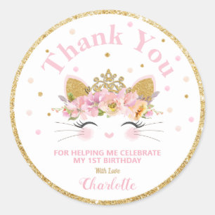 Kitty Cat Thank You Sticker Labels Birthday Favors