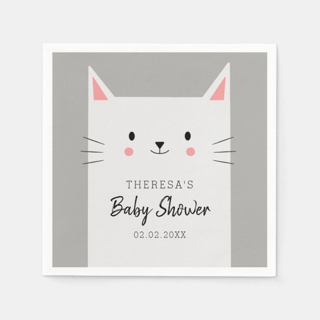 Kitty Cat Theme Baby Shower Cute Kitten Napkins (Front)