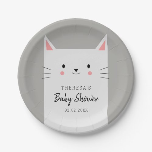 Kitty Cat Theme Baby Shower White Kitten Paper Plates